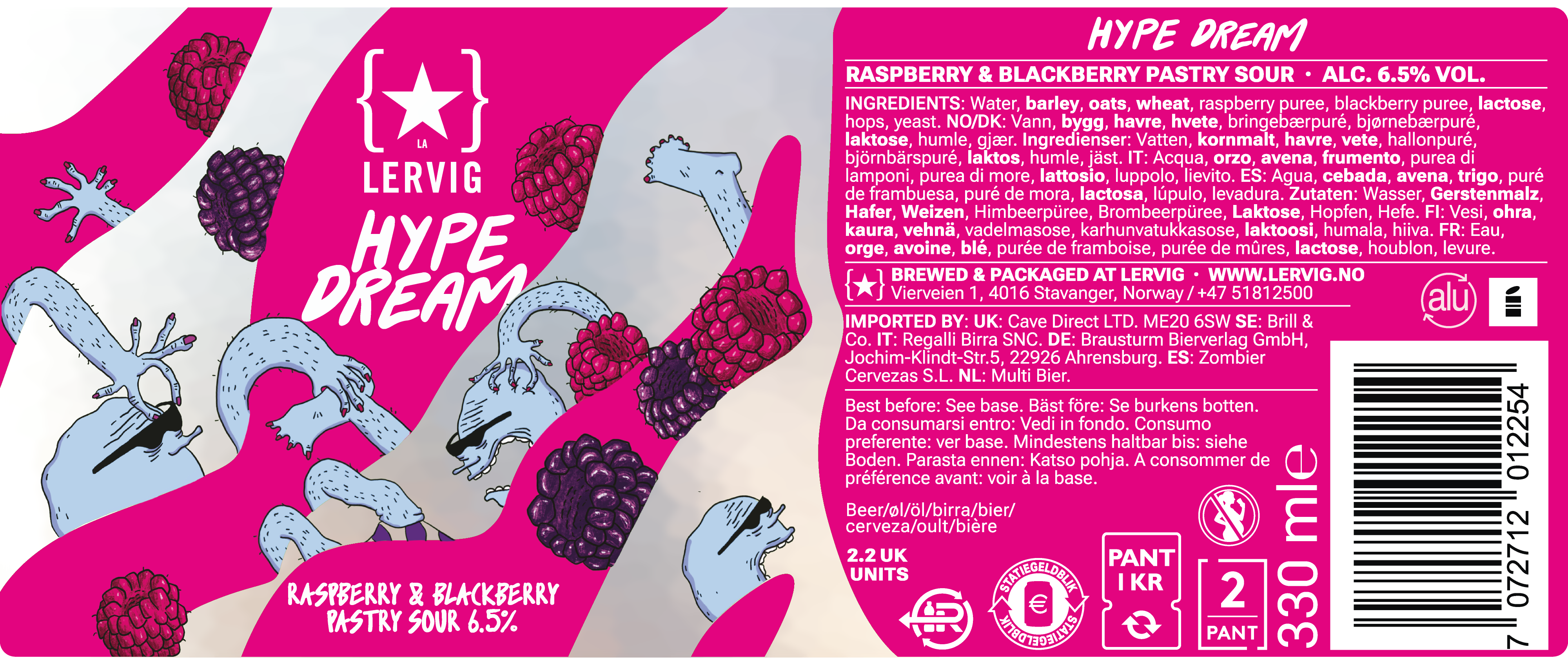 Lervig Hype Dream Raspberry & Blackberry surøl 33 cl boks fruktig
