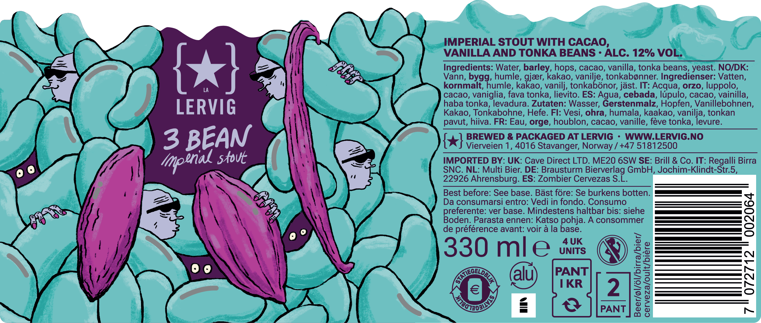 Lervig 3 Bean Stout øl boks 33cl vanilje kaffe