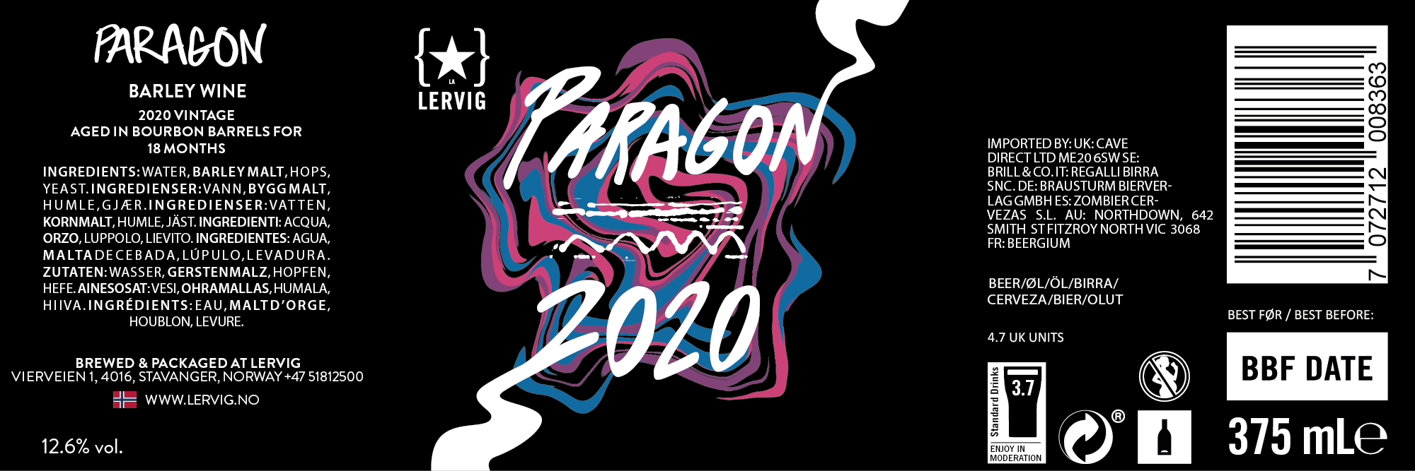 Lervig Paragon 2020 øl flaske fatpreget