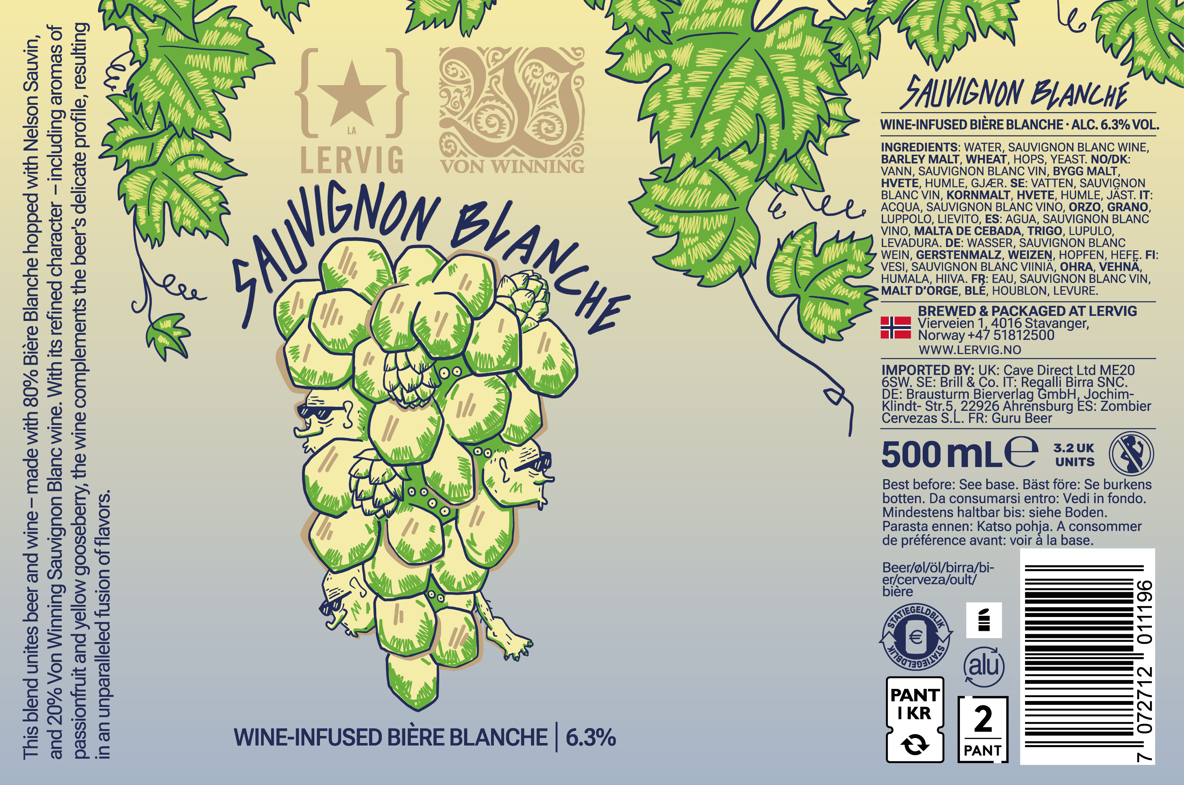 Lervig Sauvignon Blanche øl 33 cl boks hvitvinspreg