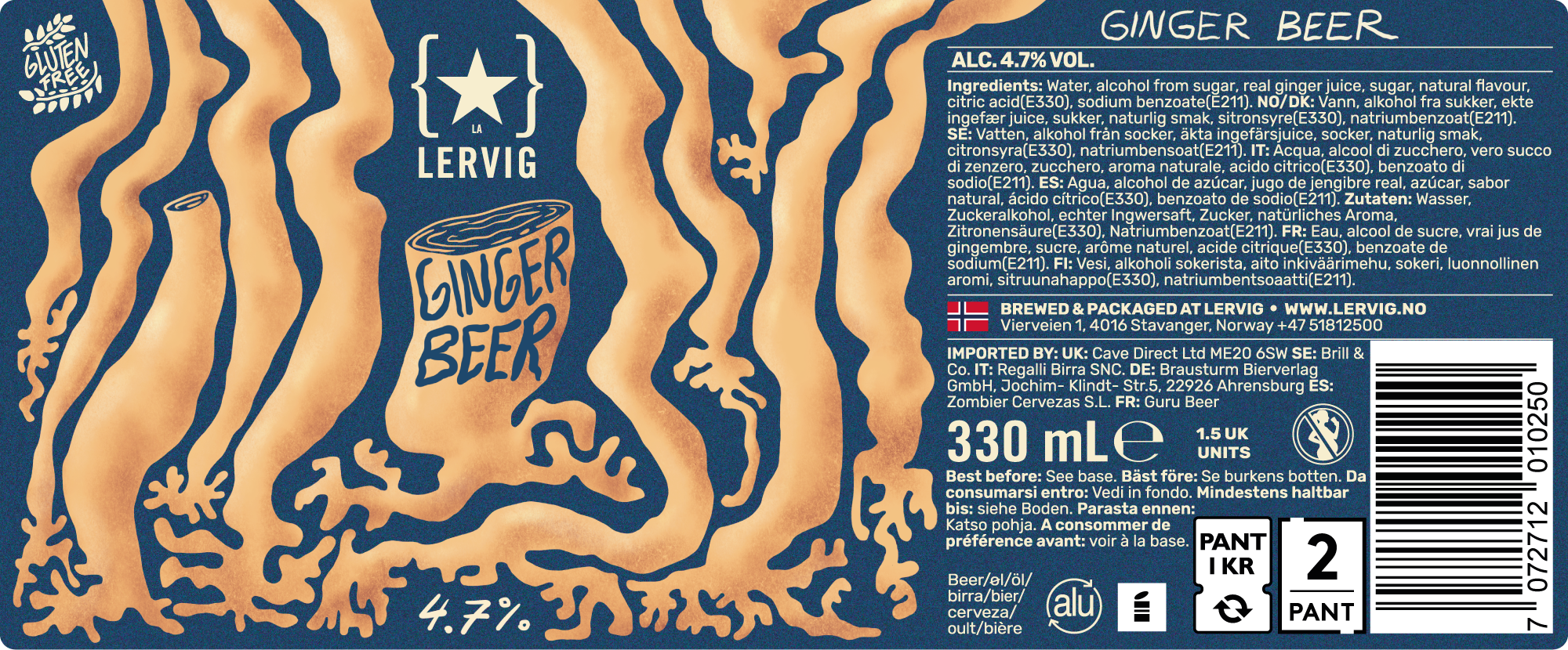 Lervig Ginger Beer ingefærøl boks 33 cl sterk