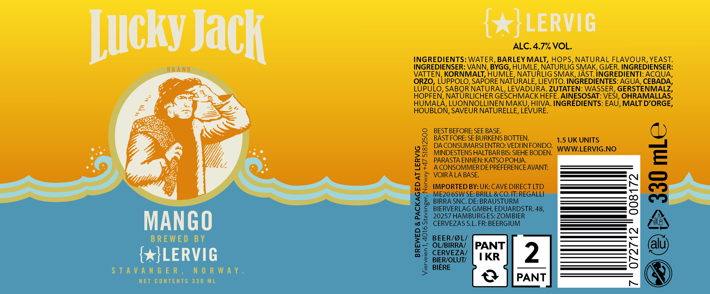 Lervig Lucky Jack Mango øl 330ml boks fruktig