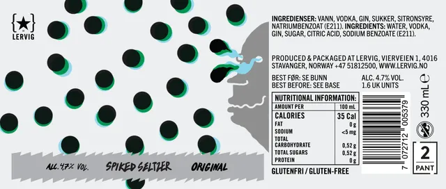 Lervig Spiked Seltzer Original hard seltzer 33 cl boks frisk
