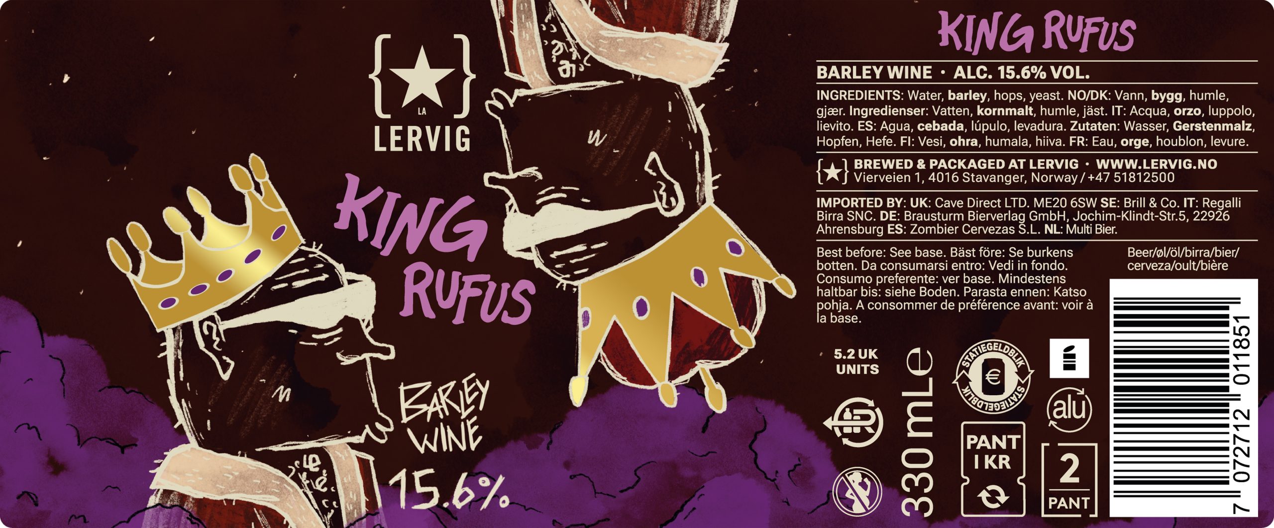Lervig King Rufus barleywine øl boks 33cl fatpreget