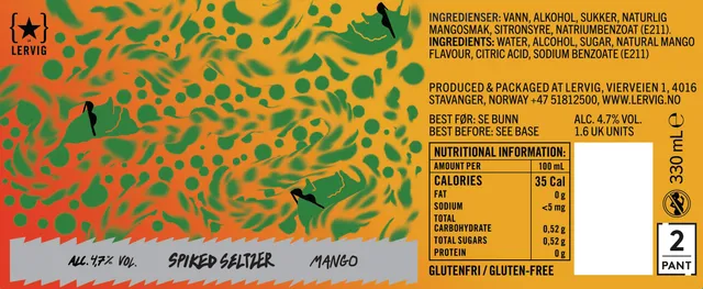 Lervig Spiked Seltzer Mango 330ml boks lett