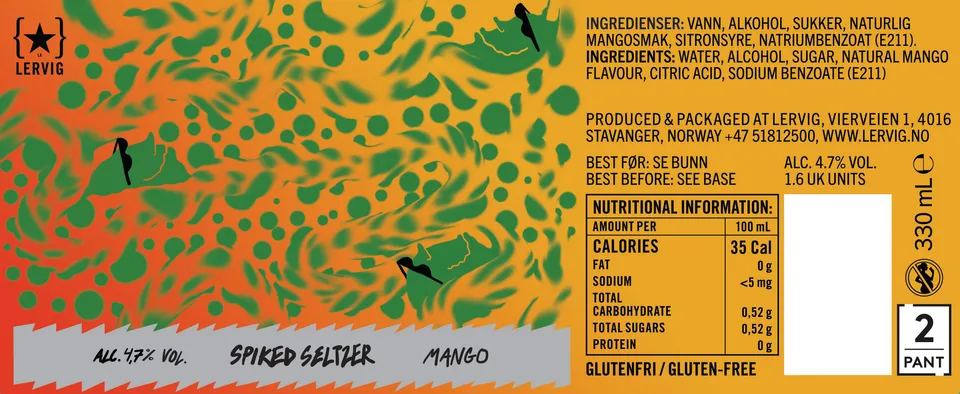 Lervig Spiked Seltzer Mango 330ml boks lett