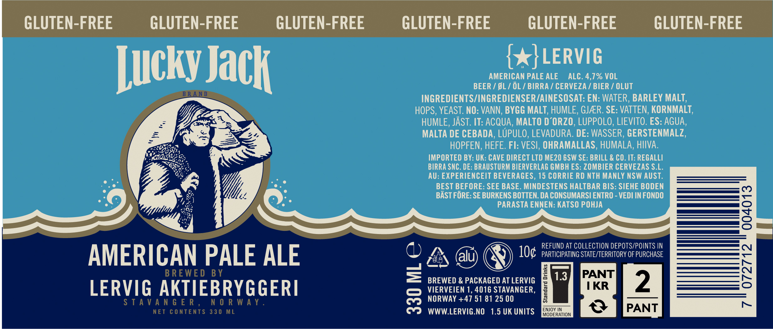 Lervig Lucky Jack pale ale øl boks 330 ml glutenfri