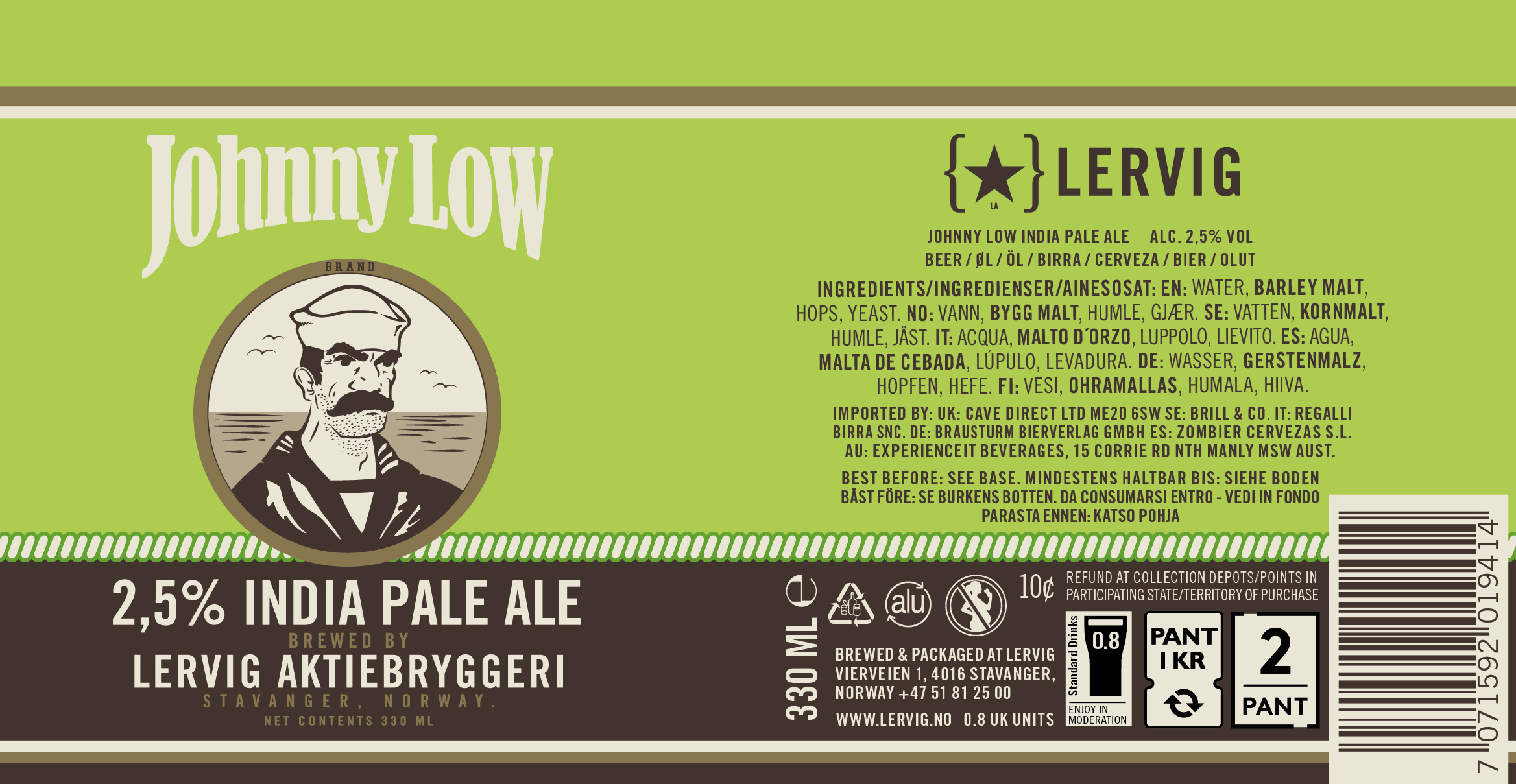 Lervig Johnny Low pils øl boks 330 ml alkoholfri