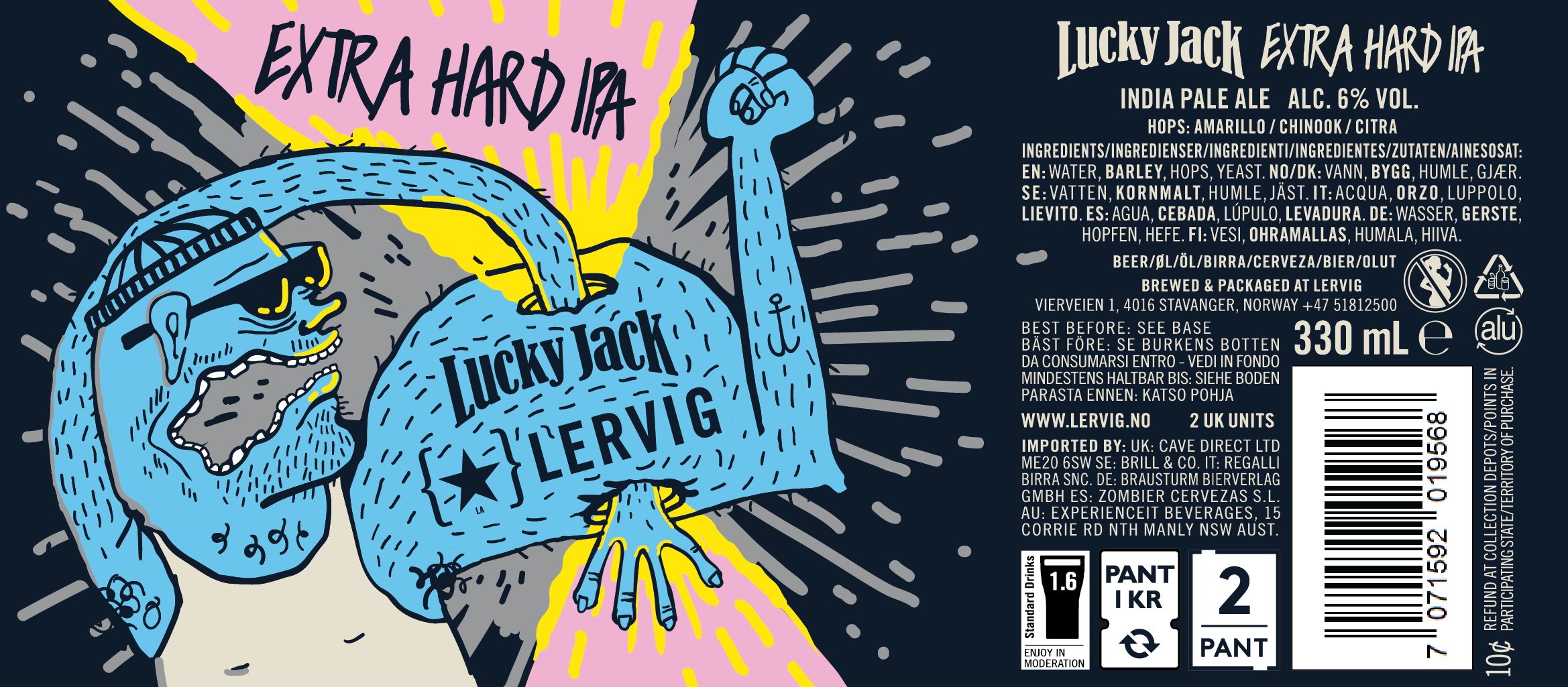 Lervig Lucky Jack Extra Hard øl 33 cl boks frisk
