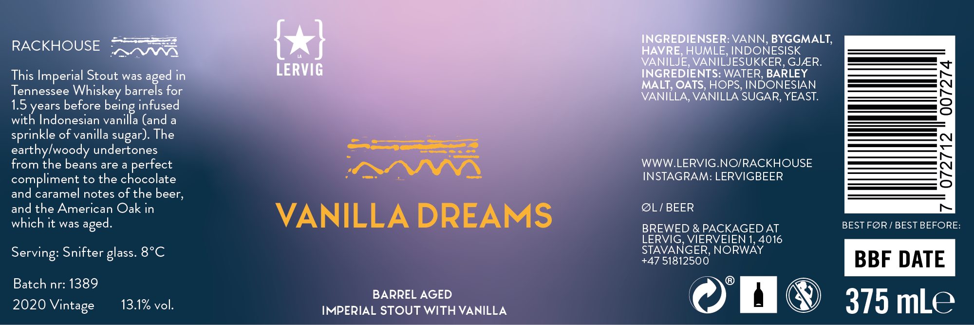 Lervig Vanilla Dreams stout øl boks 33cl vanilje