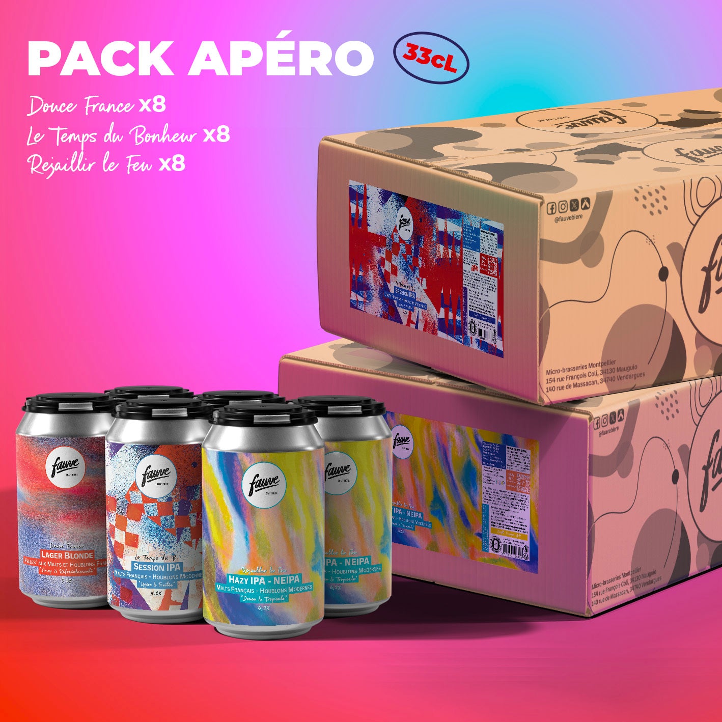 Fauve Apéro øl kasse 24x33cL bokser IPA lager sour