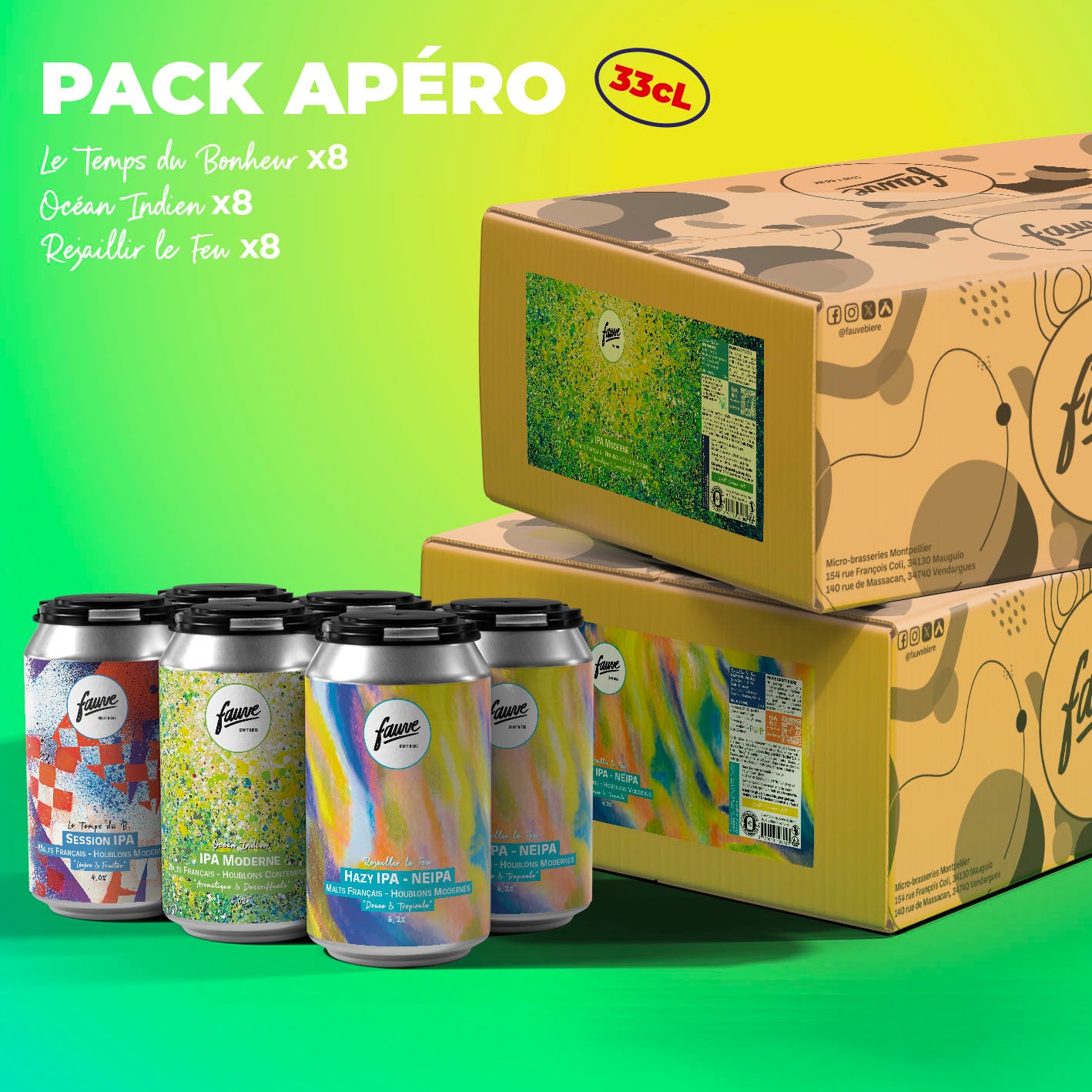Fauve Apéro øl kasse 24x33cL bokser IPA lager sour