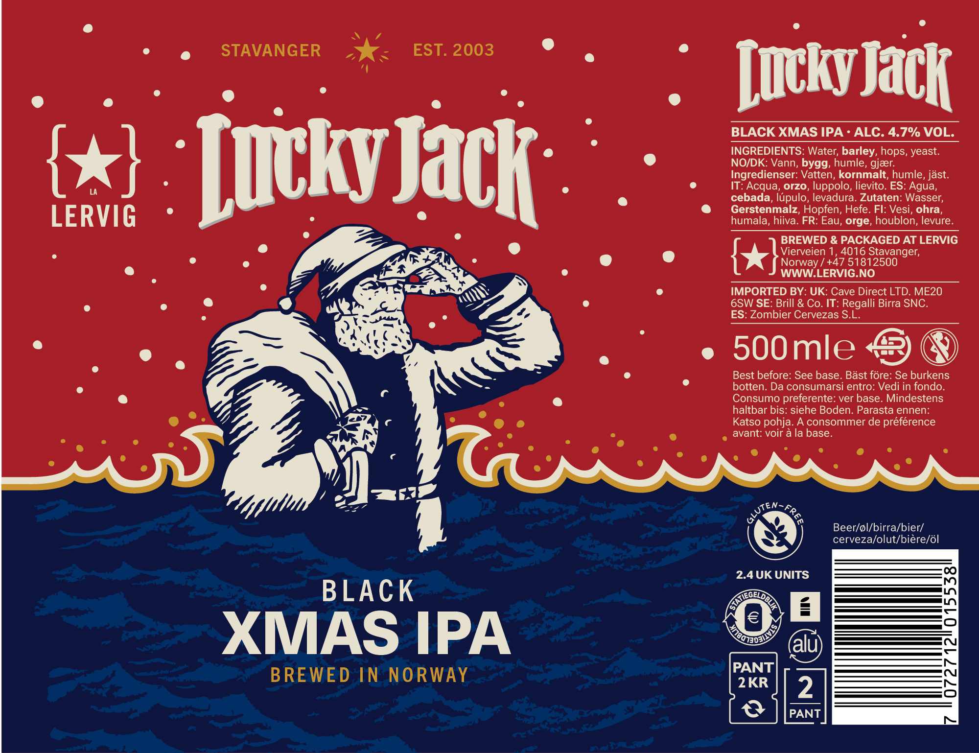 Lervig Lucky Jack Black Xmas IPA øl 33 cl mørk