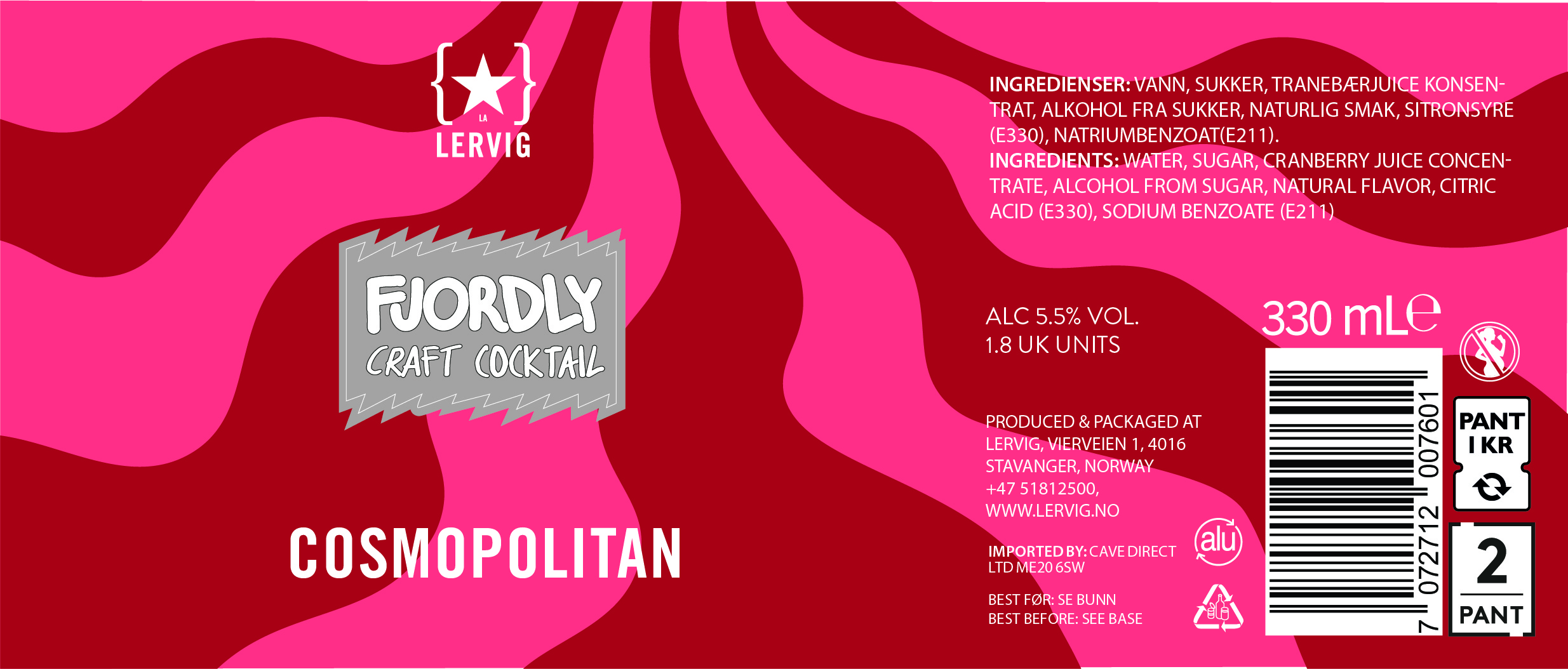 Lervig Cosmopolitan surøl boks 33 cl tranebær