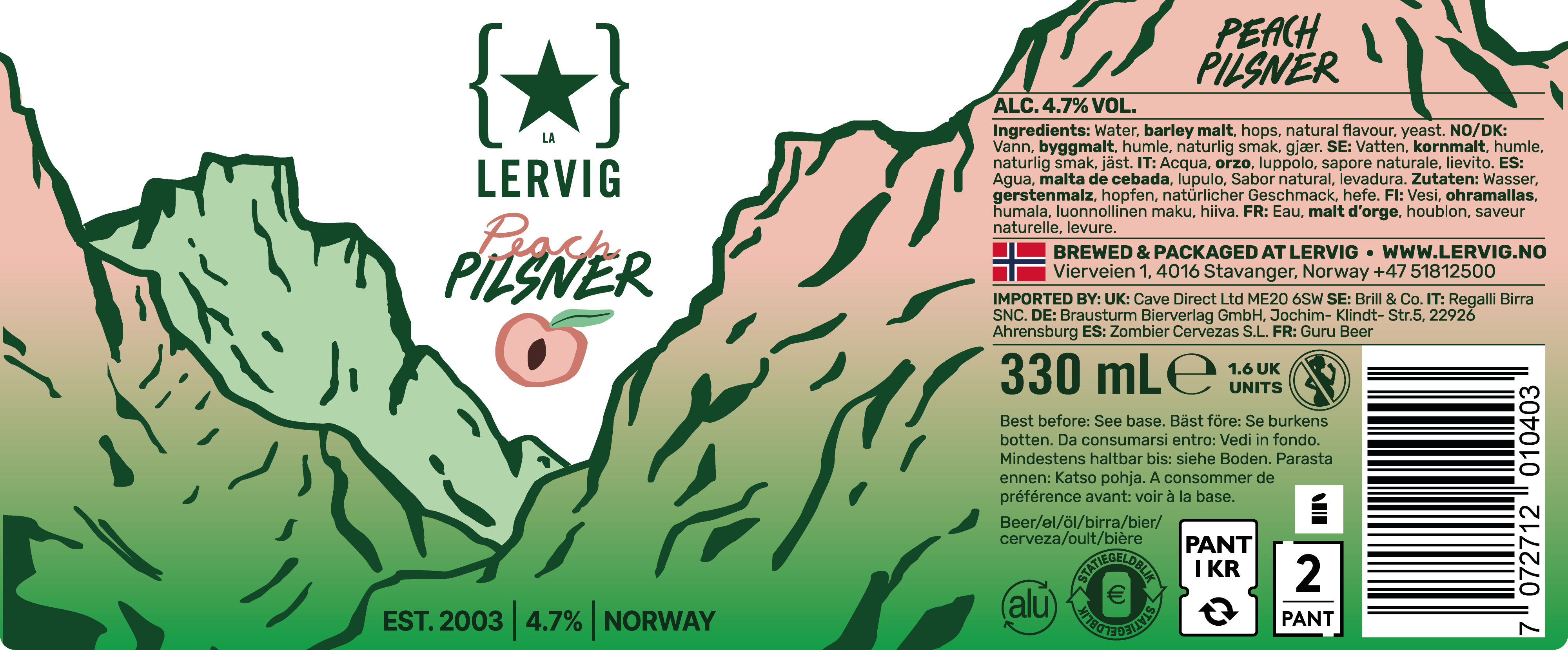 Lervig Peach Pilsner pilsner boks 33 cl fersken