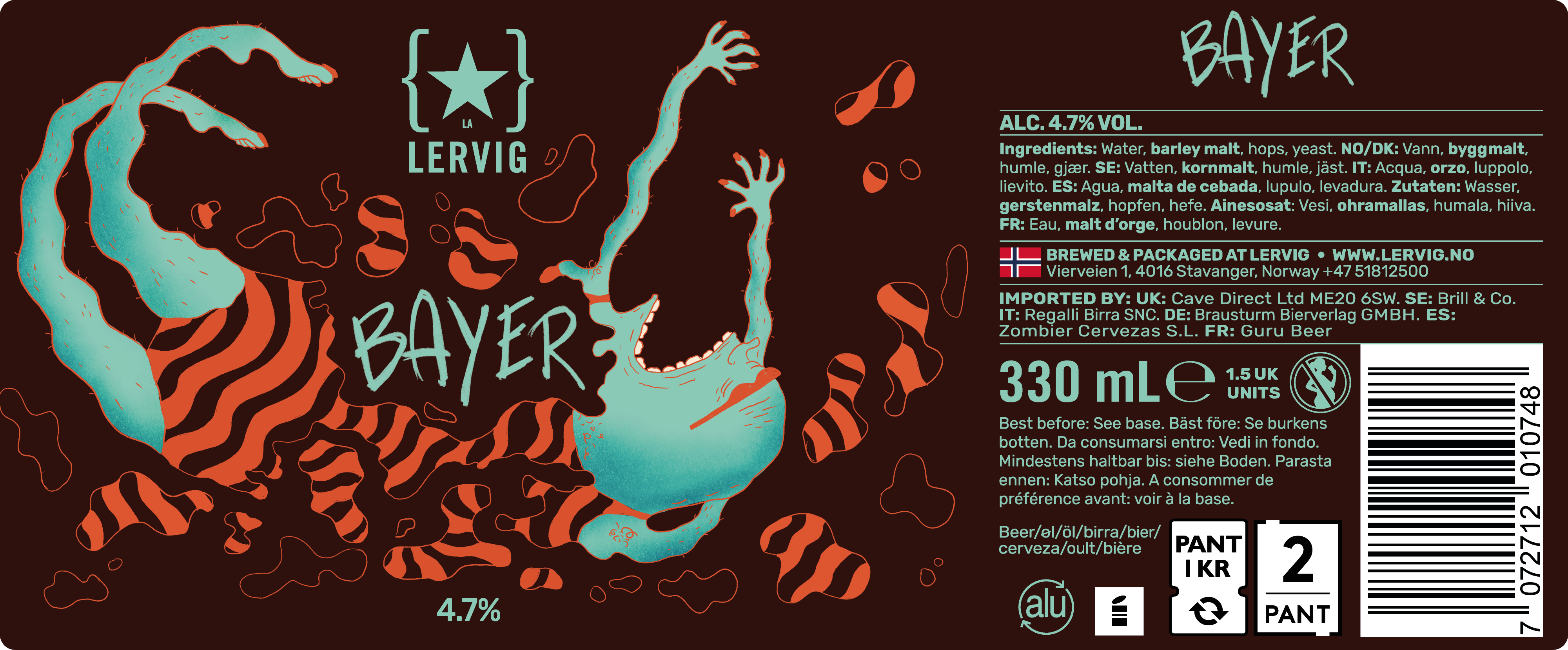 Lervig Bayer mørk lager 33 cl boks maltpreget