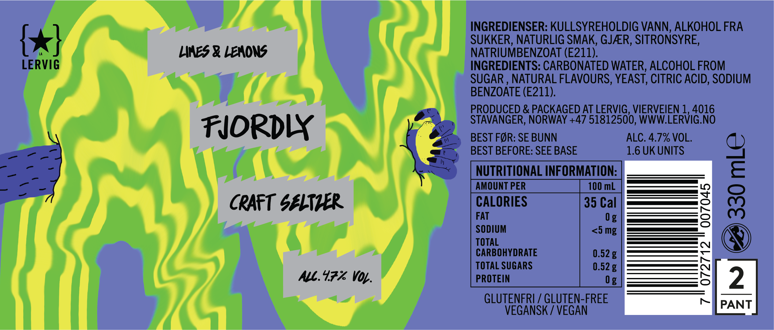 Lervig Fjordly Limes & Lemons seltzer 330 ml lime