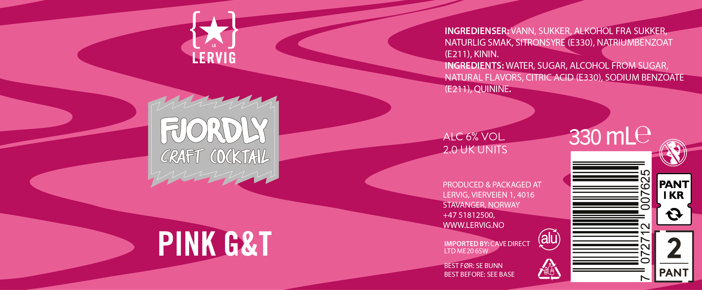 Lervig Pink G&T øl 330ml boks frisk