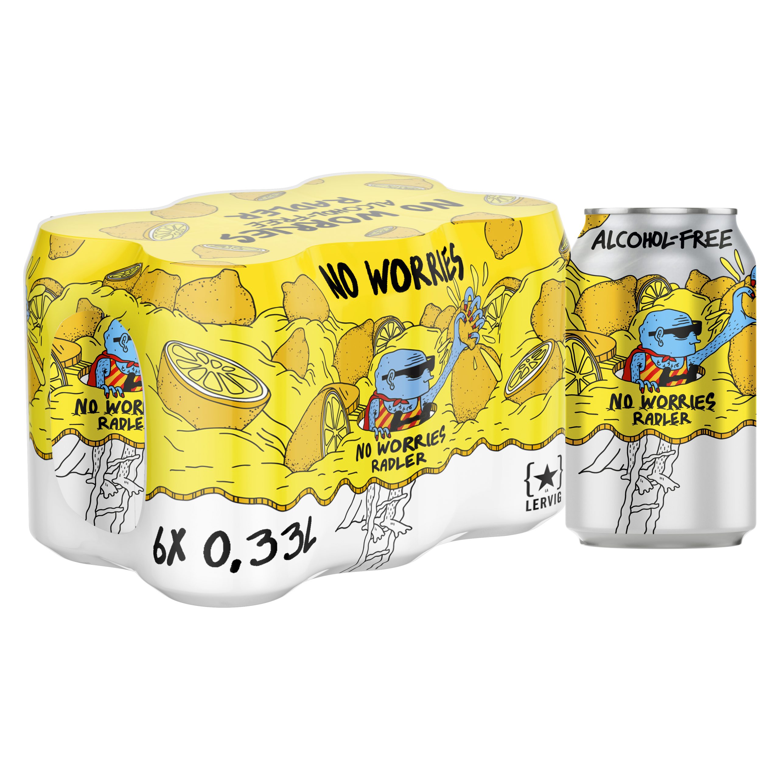 Lervig No Worries Radler alkoholfri øl boks 33cl sitron