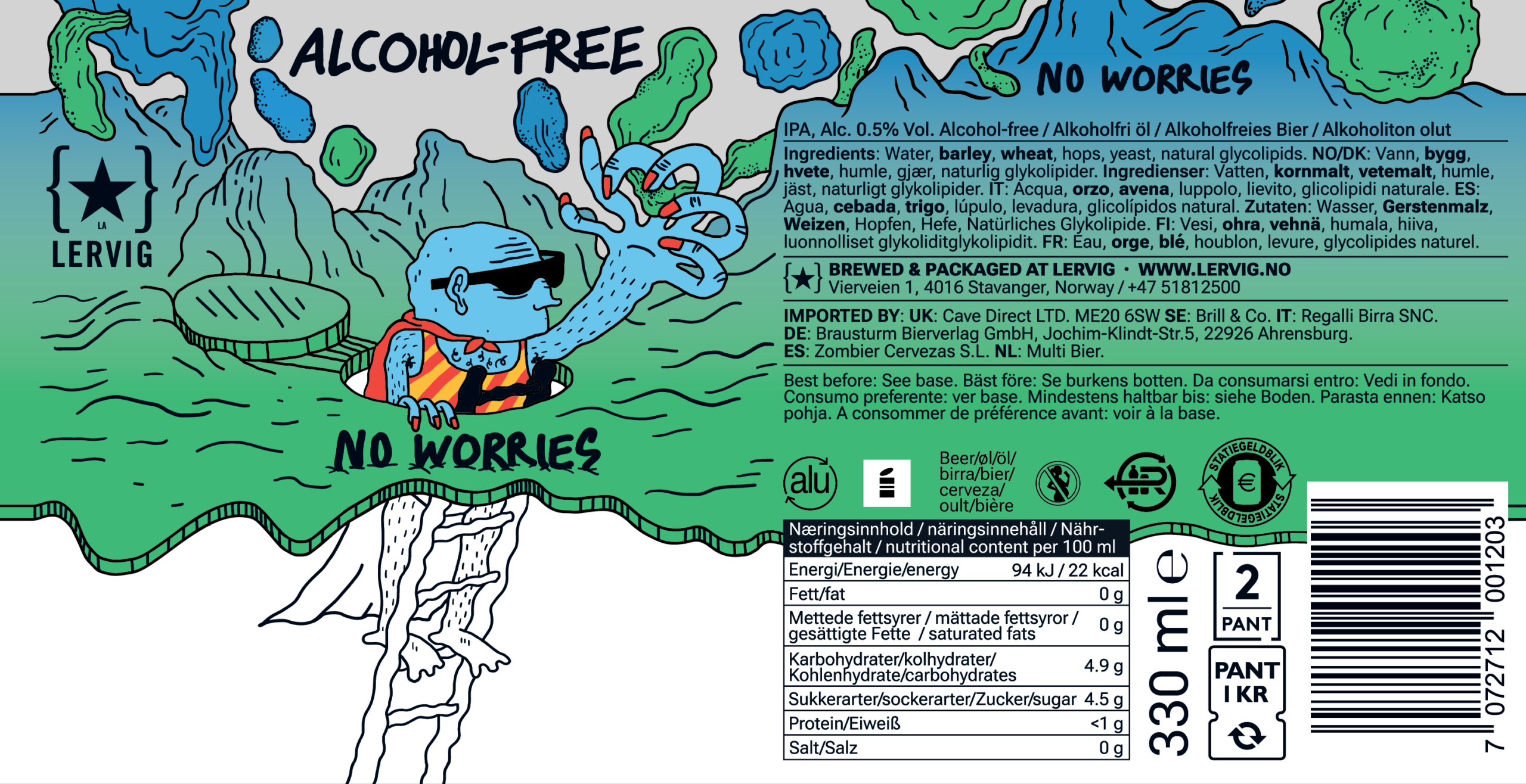 Lervig No Worries Original øl boks 33 cl alkoholfri