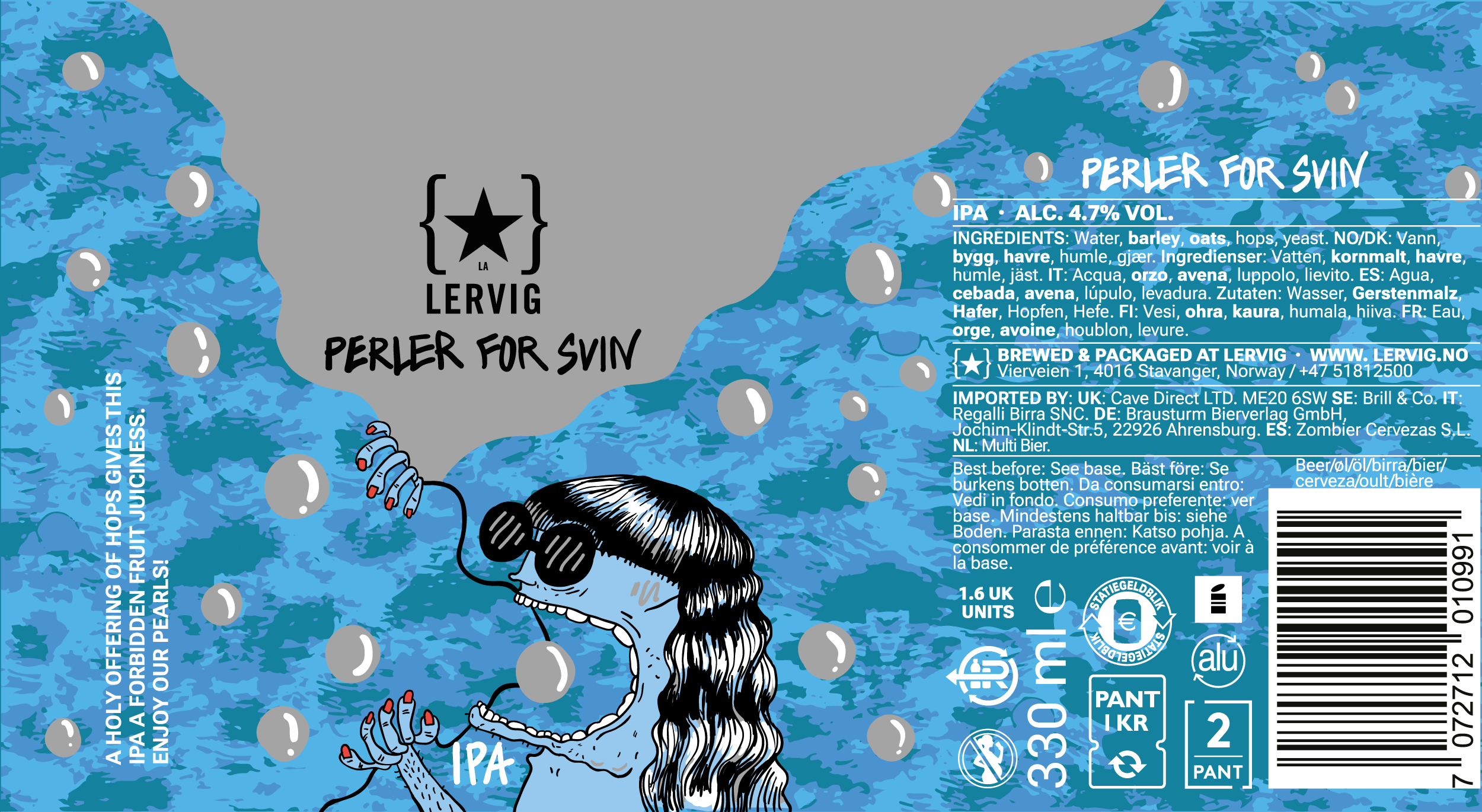 Lervig Perler for Svin øl 33 cl boks 4,7 prosent