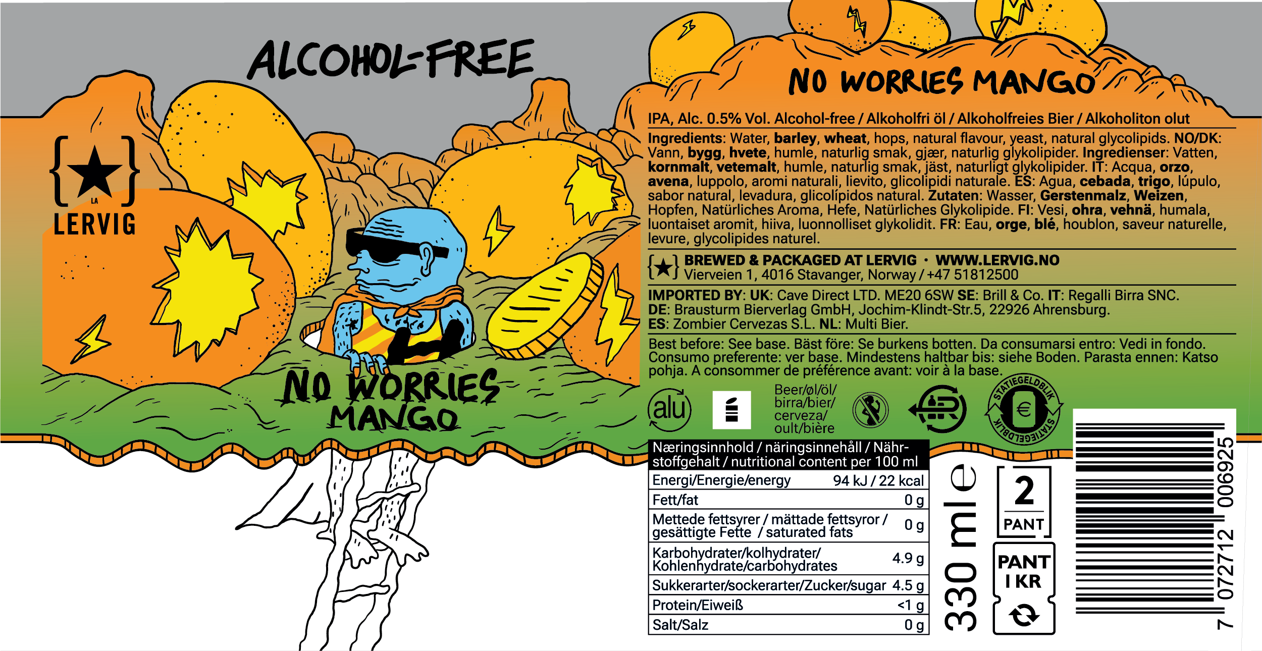 Lervig No Worries Mango alkoholfri IPA boks 33 cl mango