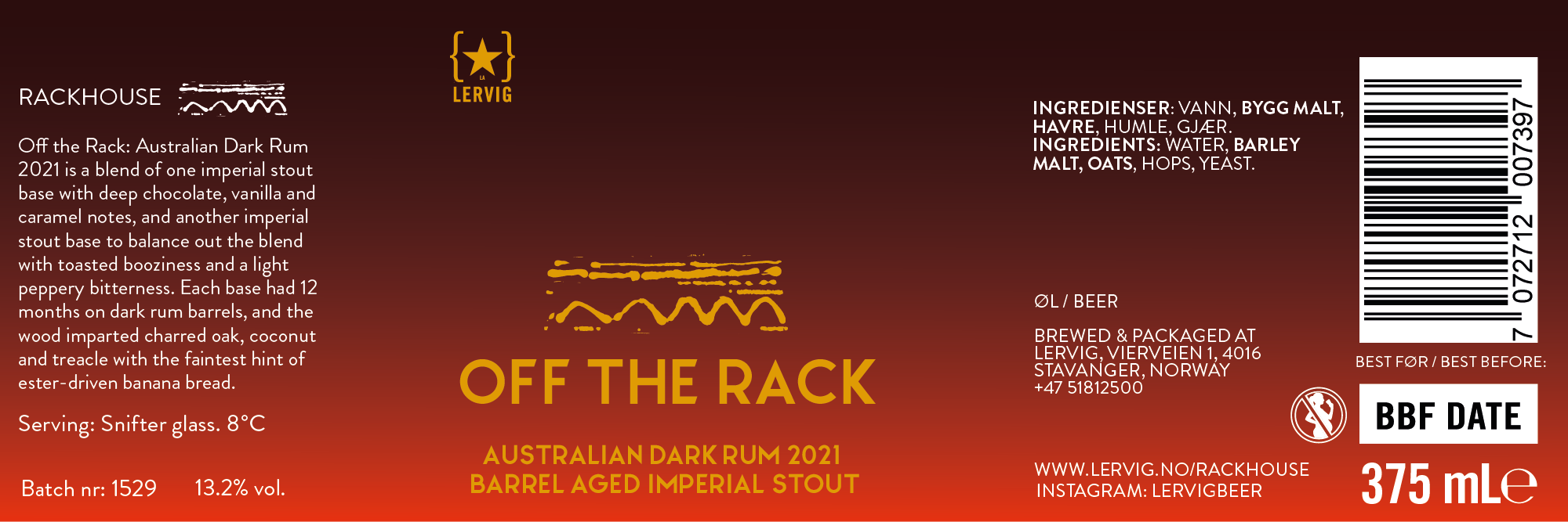 Lervig Off the Rack Rum 2021 barleywine 33cl fatpreget
