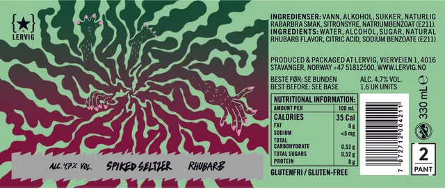 Lervig Spiked Seltzer Rhubarb hard seltzer 1 boks rabarbra