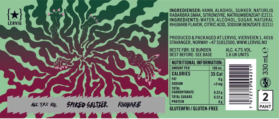 Lervig Spiked Seltzer Rhubarb hard seltzer 1 boks rabarbra