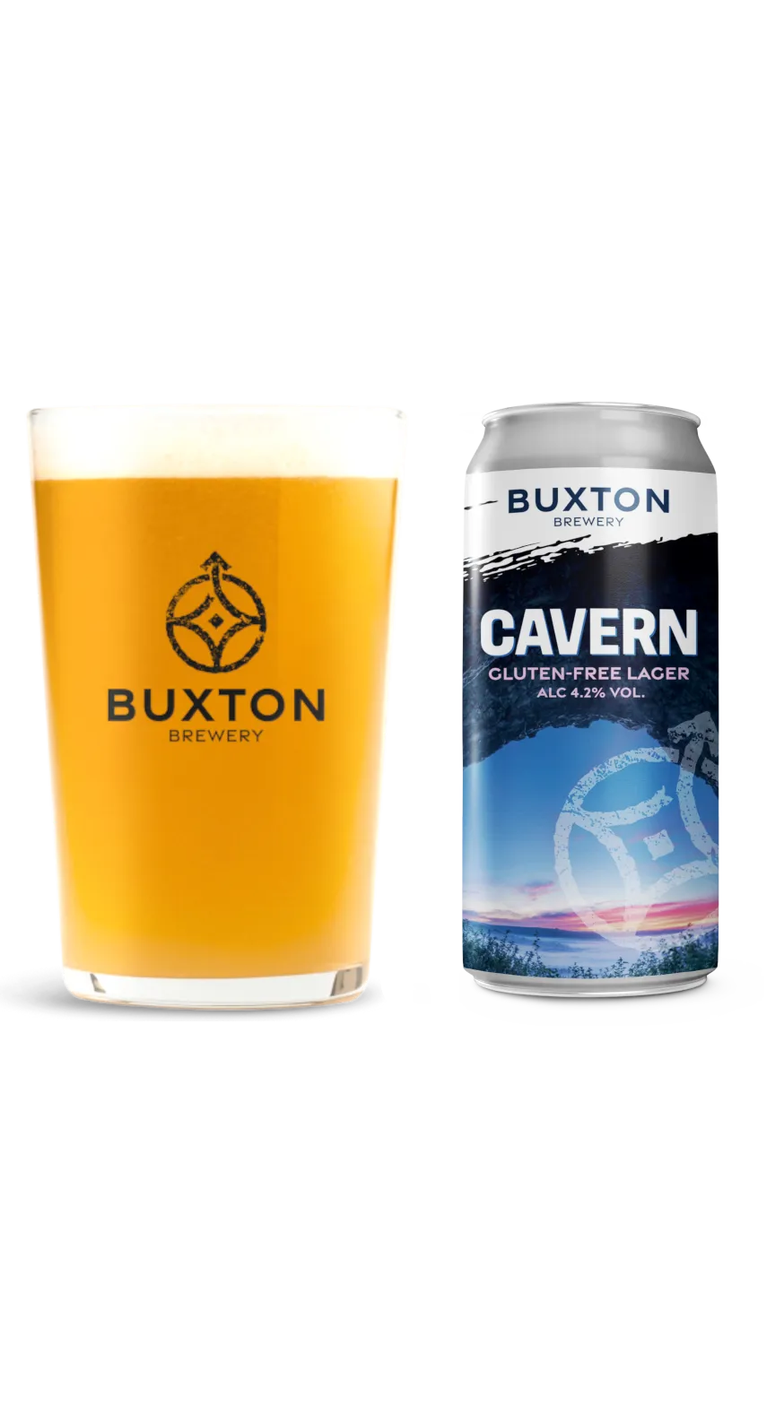 Buxton Cavern lager øl 4-pk med glass