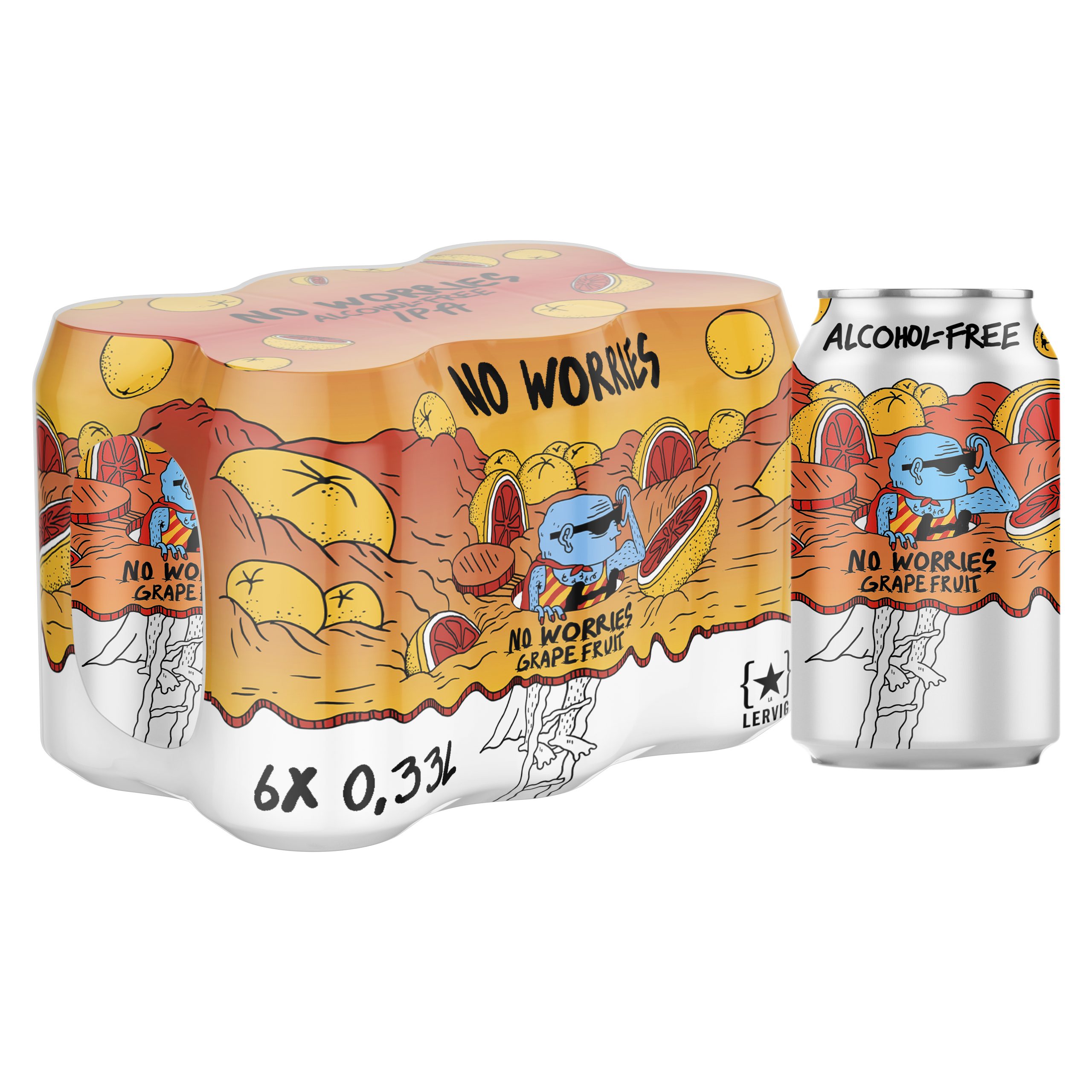 Lervig No Worries Grapefruit øl 33 cl alkoholfri