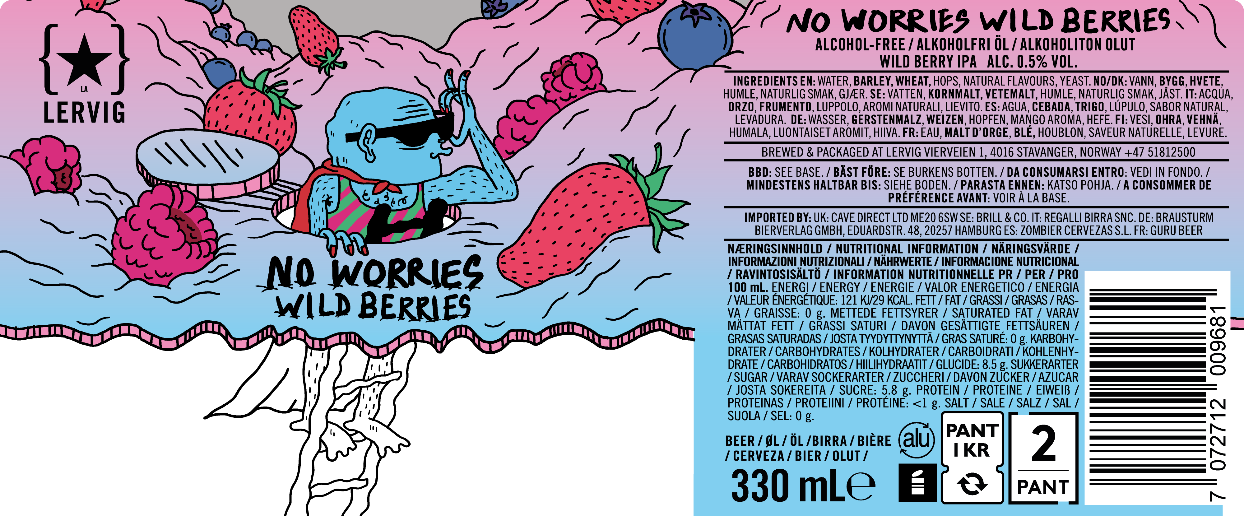 Lervig No Worries Wild Berries alkoholfri øl 33cl bær