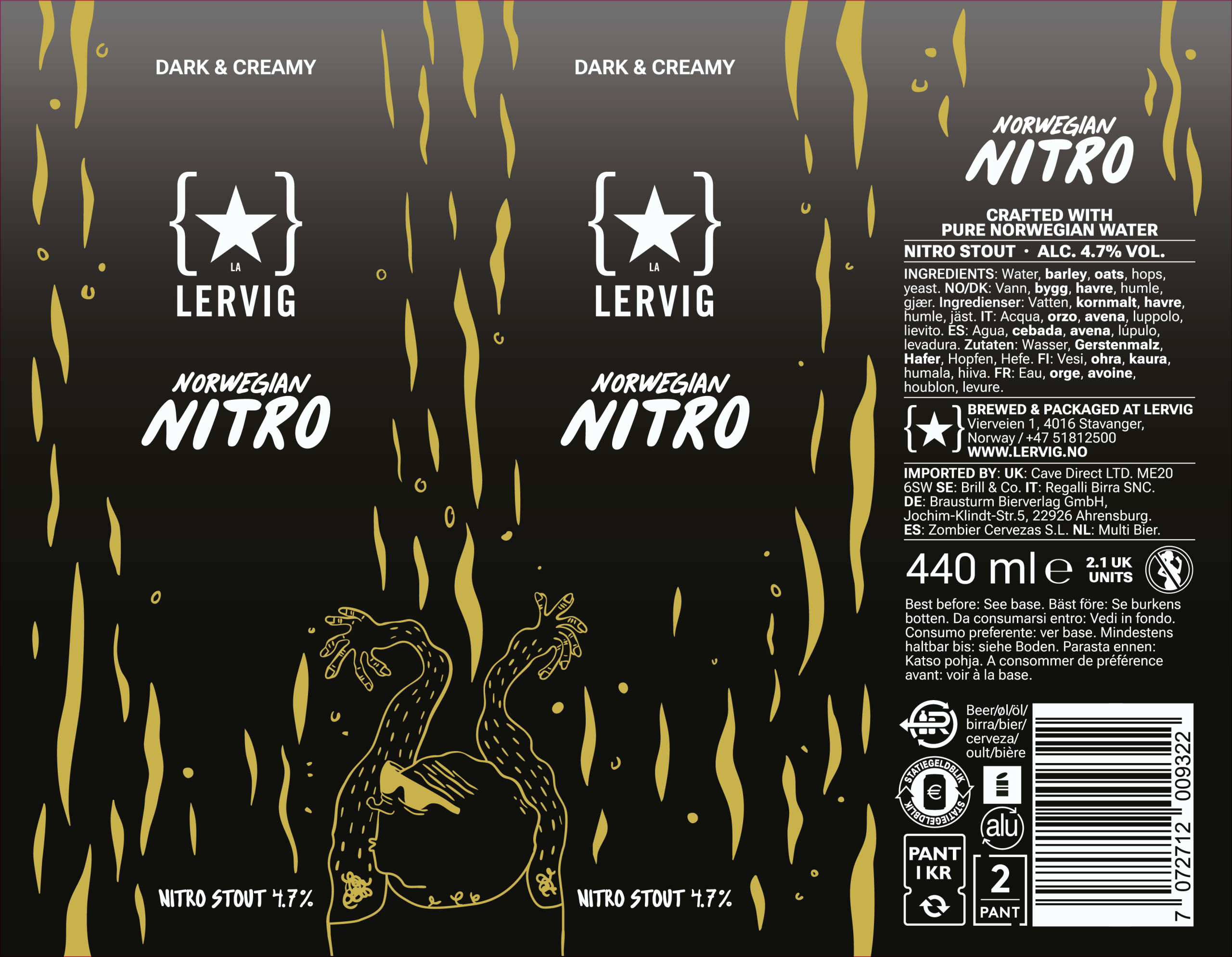 Lervig Norwegian Nitro stout øl 33 cl kremet