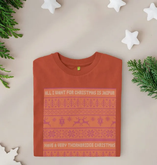 Thornbridge Jaipur Christmas t-skjorte svart økologisk bomull